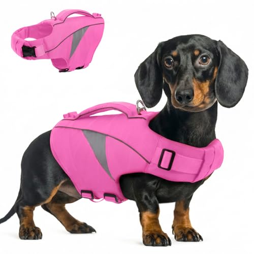 Queenmore XS Dog Life Jacket,Reflective Puppy Life Vest for Swimming & Boating, Lightweight Dog LifeJacket High Flotation, Adjustable Dogs Lifesavers Swimsuits for Small Medium Large Dogs (Pink, XS) - color: Pink, size: X-Small