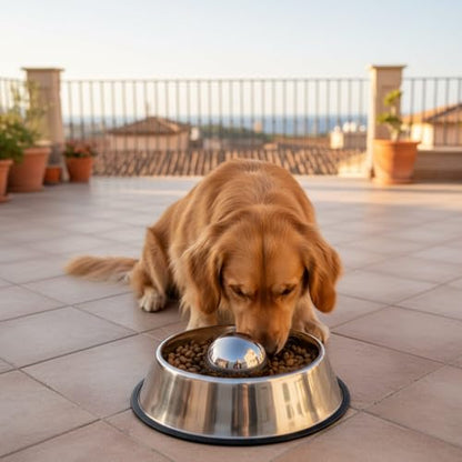 Soulchen Dog Food Slow Feeder Ball Heavy Stainless Steel 3.54 Inches/ 9 cm Large Size, Slows Fast Eating to Prevent Choking, Bloating & Obesity Pet Slow Feeding Toy Healthy Feeding for All Dogs