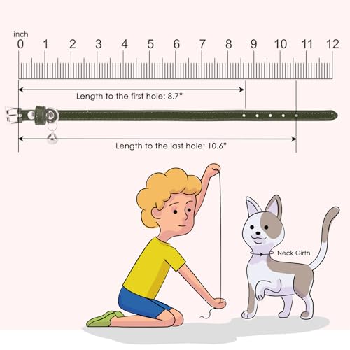 PUPTECK 2 PCS Soft Genuine Leather Cat Kitten Collar with Bells Adjustable for Girl Boy Cats Puppy - White, Deep Green - color: White & Deep Green