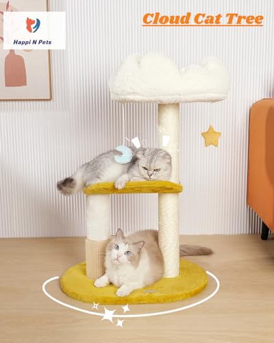 Happi N Pets Cloud Cat Tree, 31.5in Multi-Level Indoor Cat Tower with Scratching Posts, Viewing Perch, Removable & Washable Cushions, Cat Activity Tree with Dangling Toy - size: 31.5" with Scratching Posts