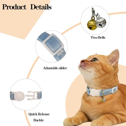 Breakaway Cat Collar with Bell, Lightweight Soft Cotton Collar, Adjustable Kitten Collars with Safety Buckle, Quick Release, Pet Supplies Accessories, Blue - color: Blue