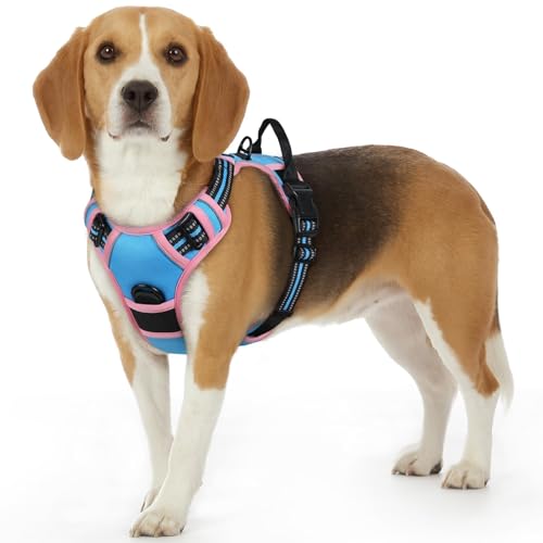 Dog Harness Small Sized Dog, No Pull Service Vest with Reflective Strips and Control Handle, Adjustable and Comfortable for Walking, No Choke Pet Harness with 2 Metal Rings, Pink & Blue, S - color: Pink & Blue, size: Small