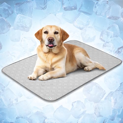 PetAmi Dog Cooling Mat, Waterproof Self Cooling Dog Pad with Non-Slip Backing, Q-Max >4.0 Pet Cooling Mat for Crate, Couch, Kennel & Car, Indoor Outdoor Summer Use, Light Grey, 40x60 - color: Light Grey, size: Large (40x60)