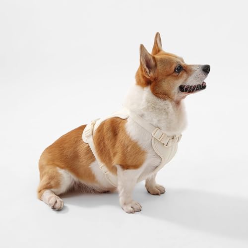 HNS1002L Arlo Medium Adjustable Soft Padded No Pull Pet Harness with 3 Buckles and 3 Leash Clips, Bailey - color: Almond, size: Medium (Chest: 18 - 28")