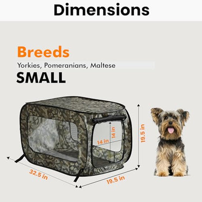 Beatrice Home Fashions Portable, Collapsible, Pop Up Kennel Travel Cat and Dog Crate, 32.5" L x 19.5" W x 19.5" H, Camo Green - color: Camo Green, size: 32.5"L x 19.5"W x 19.5"H