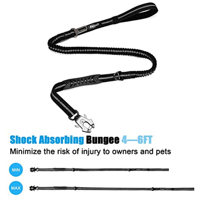 Raipult Tactical Dog Leash Heavy Duty, 4-6FT Shock Absorbing Bungee Leash with Quick Release Clip& 2 Handles, No Pull Waking Lead with Car Seatbelt for Medium Large Dogs that Pull, Black - color: Black
