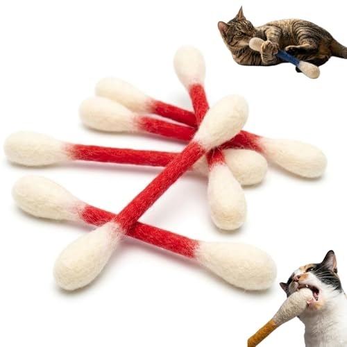6 Pk Giant Cotton Swab Cat Toys with Catnip, Large Felt Kitty Kicker Chew Sticks for Indoor Cats Boredom Relief, Durable Teething Ropes for Kitten Dental Care & Interactive Play (Red) - color: Red