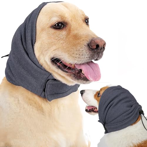 Dog Calming Hoodie Adjustable Dogs Ear Muffs for Noise Protection Anxiety Relief and Calming Firework,Grooming and Force Drying Head Cover for Dog - color: Grey, size: Small