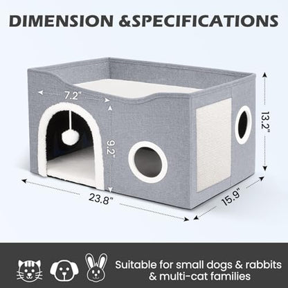 Heeyoo Cat House for Indoor Cats - Large Cat Bed Cave with Fluffy Ball and Scratch Pad, Foldable Cats Houses & Condos, Cat Hideaway, Covered Kitty Bed for Multi Small Large Kitty, 23.8x15.9x13.2 Inch - style: Without heat pad