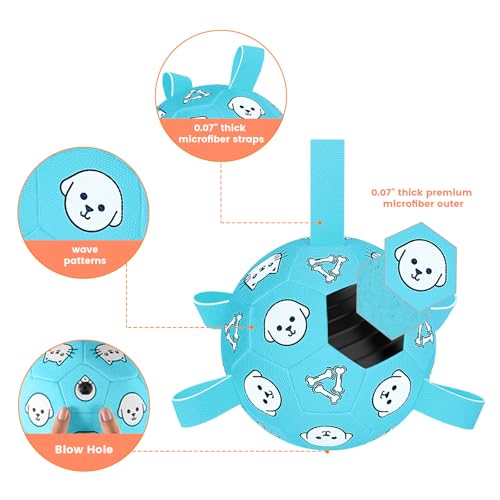 Dog Toy Soccer Ball with Grab Tabs, Durable Dog Soccer Ball, Dog Birthday Toys for Medium & Large Dogs, 8 Inch - color: Pale Blue, size: Large-8 Inch