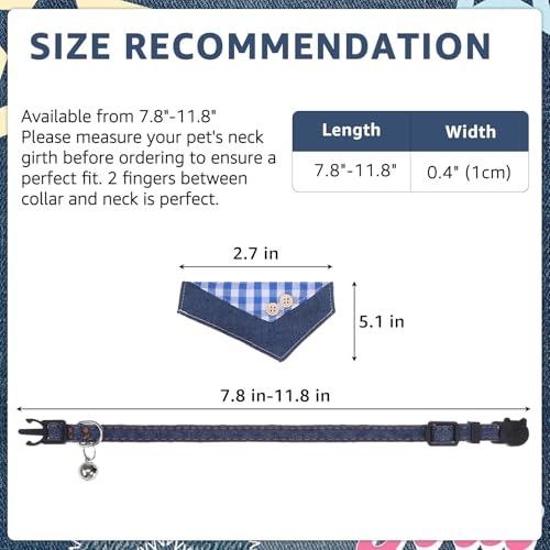 SCENEREAL Breakaway Cat Collar with Bandana Bell, Cute Cat Bandana Collar with Removable Bow Tie for Cats Puppy Kittens Small Dogs, Blue Plaid - color: Blue Plaid