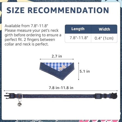 SCENEREAL Breakaway Cat Collar with Bandana Bell, Cute Cat Bandana Collar with Removable Bow Tie for Cats Puppy Kittens Small Dogs, Blue Plaid - color: Blue Plaid