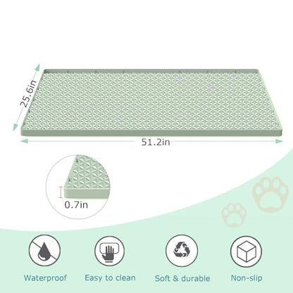 Cat Litter Mat for Litter Box, Silicone Large Cat Litter Trapping Mat - 51.2x25.6 in, Waterproof & Non-Slip, Durable & Easy Clean, Green - color: Green, size: 1 Count (Pack of 1)