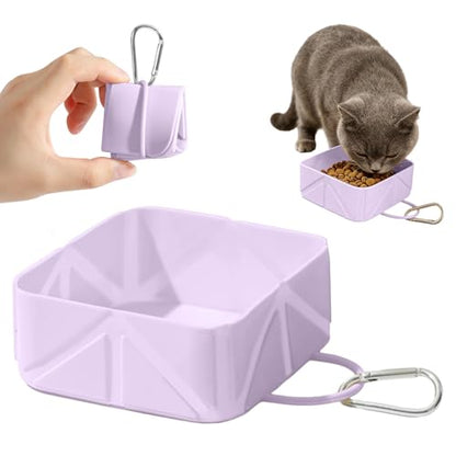 Collapsible Pet Bowls for Dogs and Cats, Portable Travel Silicone Foldable Dog Water Food Bowl with Carabiner 10.5x10.5x4.5cm - color: Purple