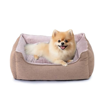 Rectangle Dog Bed for Small Dogs Washable Pet Bed with Bolster Sides Non-Slip Bottom Pet Sofa Waterproof Lining Durable Pet Cuddler, Light Brown, 21x 16x 6.3 in - color: Light Brown, size: 21"L x 16"W x 6.3"Th