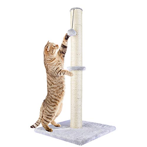 Dimaka 29" Height Tall Cat Scratching Post, Claw Scratcher with Sisal Rope and Covered with Soft Smooth Plush, Vertical Scratch [Full Strectch] for Standard Size Cats(Grey, 29 inches for All Cats) - color: Grey, size: 29 inches for All Cats