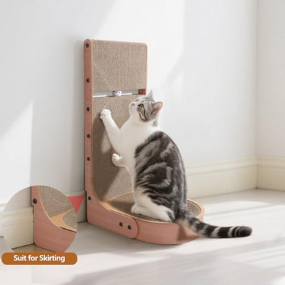 Cat Scratcher, 2 in 1 Multifunctional 26.8 Inch L Shape Cat Scratch Pad Wall Mounted with Oval Cat Scratcher Bed Bowl and Built-in Toy Balls