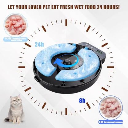 Automatic Wet Food Cat Feeder, Auto Refrigerated Wet Foods Feeder for Cats Dogs 4 Meal Timed Fresh Foods Dispenser with 2 Ice Packs Small Pet Feeders for Kitty Puppy Automatic Cat Dog Food Bowl Black - color: Black