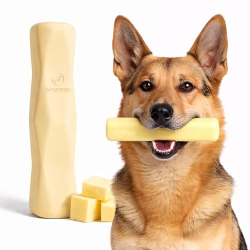 Virtually Indestructible Stick Dog Toy - Lifetime Replacement - Tough Durable Chew Toy for Aggressive Chewers - Safe Non-Toxic Natural Rubber - Chew & Fetch - Med/Large, 8”x2” - Butter Scent
