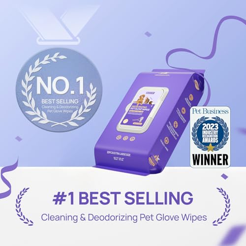 HICC PET Cleaning Deodorizing Glove Wipes for Dogs & Cats, Vet Recommended Hypoallergenic Hydrating & Nourish Fur Pet Grooming Glove Wipes, Pet Bathing Wipes for Horse Coat Care,20pcs Unscented - size: 20 PCS