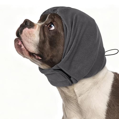 Dog Calming Hoodie, Soft & Adjustable No Shake Ear Wrap for Dogs Hematoma, Noise Protection Dog Head Muffs, Anxiety Relief Ear Cover for Dogs for Fireworks, Separation, Drying, Thunder - color: Grey, size: Small