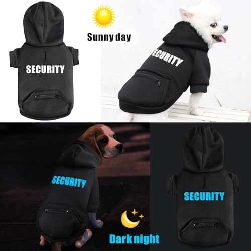 Dog Hoodie Security Glow-in-The-Dark Dog Sweater Sweatshirt Hooded Soft Brushed Fleece Clothes with Dual Pocket Zip Puppy Hoodie for Small Medium Large Dogs Black S - color: Black, size: Small