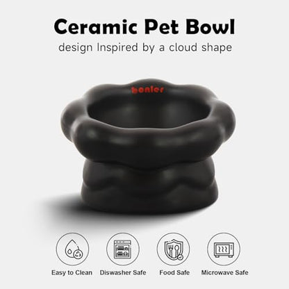 Cloud-Shaped Ceramic Cat Bowl - Elevated Raised Design for Indoor Cats & Kittens,Tilted Anti-Vomiting Shallow Dish with Spine Protection,Cute Whisker-Friendly Ceramic Food Bowls & Dishes (Black) - color: Black