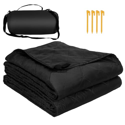 Waterproof Camping Blanket w/Fleece Lining, Large Stadium Blankets for Outdoor Cold Weather, Windproof Emergency Throw, LightWeight and Warm for Hiking, Dog, Picnic, Washable, 67”X 87” (Black, 1PCS) - color: Fleece Black-250 Gsm, size: 87"x 67"