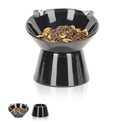 Detachable Elevated Cat Bowls, 15° Tilted Raised Cat Food Bowl Anti-Vomiting,Whisker Friendly, Adjustable Cat Dishes for Protecting Spine,Adult Kitten - color: Black