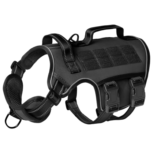 Tactical Dog Harness Medium Sized, Heavy Duty No Pull Dog Harness with Handle, Easy On and Off Service Dog Vest with Molle System, Reflective Pet Vest for Walking Hiking Training - color: Black, size: M(Neck:17-23",Chest:22-32"),35-50 lbs