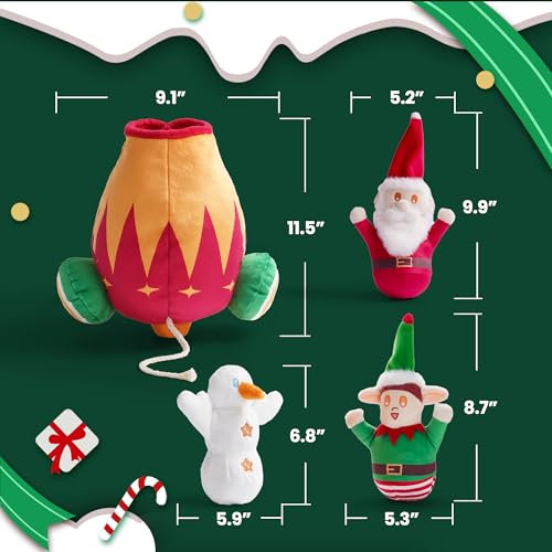 Nocciola Christmas Squeaky Dog Toys 4PCS, Interactive Hide and Seek Dog Toys Christmas Theme- Santa/Snowman/Elf in Cannon Toys Plush, Crinkle Dog Chew Toys for Large Medium Small Dogs - style: Christmas Cannon