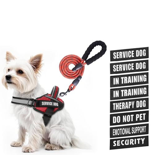 Service Dog Vest Harness and Leash Set, Animire in Training Dog Harness with 10 Dog Patches, Reflective Dog Leash with Soft Padded Handle for Small, Medium, Large, and Extra-Large Dogs - color: Red, size: XXS