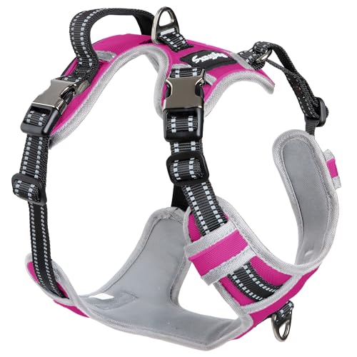 Dog Harness for Medium Dogs - No Pull Front Clip, Adjustable Step in Reflective Vest with Metal Buckles - Pink - color: Pink, size: Medium