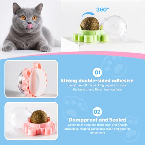 4 Pack Catnip Ball Toy 360° Organic Nips Mint Magic Stick on Wall Cat Nips for Cats Wall Catnip Rollerball Licking Ball Cat Nips for Cats Wall Catnip Rollerball Licking Ball