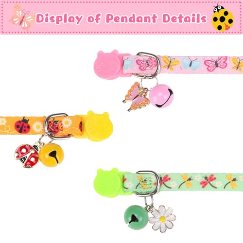 Breakaway Cat Collars with Bell & Cute Pendants, 3 Pack Safety Buckle Kitten Collars, Adjustable Pet Collar Ideal for Girl Boy Cats Puppy (Style A - Insect) - color: Style A - Insect
