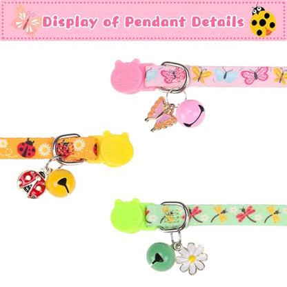 Breakaway Cat Collars with Bell & Cute Pendants, 3 Pack Safety Buckle Kitten Collars, Adjustable Pet Collar Ideal for Girl Boy Cats Puppy (Style A - Insect) - color: Style A - Insect