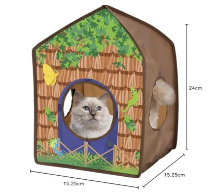 Kitty City Safari Jungle Tiger Pop-Up Cat House, Collapsible Indoor Cat Hideout with Peekaboo Openings, Lightweight Foldable Cat Playhouse - color: C) Safari Jungle Tent House