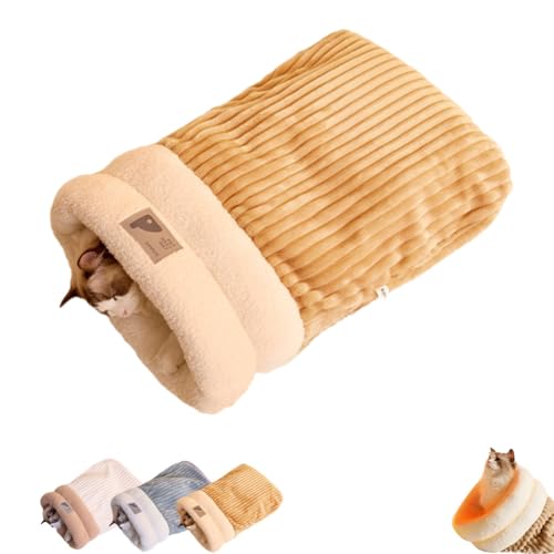 Cat Sleeping Bag Bed, Winter Soft Plush Sack Self Warming Cave Bed for Indoor Cats, Hideaways Pet Snuggle Sack for Kitten Puppy (Brown, L-21"x18") - color: Brown, size: Large-21"x17.7"