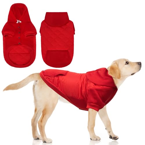 KOOLTAIL Warm Dog Winter Coat for Small Dogs, Waterproof Puppy Jacket with Leash Hole,Cold Weather Pet Vest for Winter, Soft Hoodie Sweater Sweatshirt Clothes Outfit for Puppy Cats Girls Boys Red L - color: Red, size: Large
