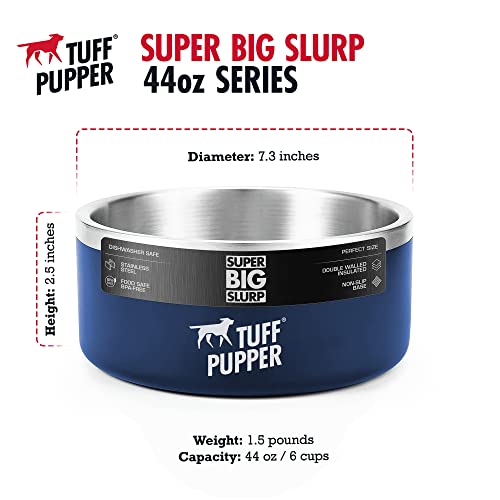 Tuff Pupper Heavy Duty Insulated Dog Bowl | Double Wall Stainless Steel Dog Food Dish | Non-Slip Spill Proof Dishwasher Safe Cat Bowl | Water Dish for Feeding Large Medium Small Pets (44oz, Blue) - color: Midnight Blue, size: 44oz