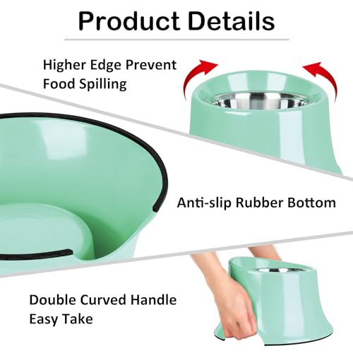 Tilted Elevated Dog Bowls Non-Slip & Non-Spill Pet Feeder with Elevated Detachable Melamine Stand, High Capacity Tilted Dog Bowl for Medium Small Size Dogs M/2 Cup Green - color: Green, size: M/2 Cup
