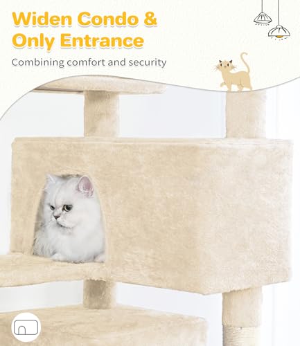 Made4Pets Cat Tree Tower 56in Cat Tower for Indoor Cats Kitten Tree Multi-Level Cat Tree with 2 Condo Furniture Activity Center with Scratching Posts Funny Toys Kittens Pet Play House, Beige - color: Beige