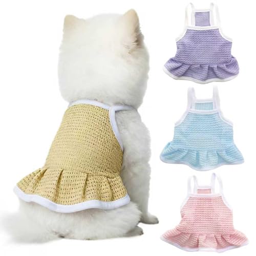 4 Pieces Dog Dress for Small Dogs Girl,Puppy Sleeveless Clothes Pet Pullover Vest Skirt,Cute Dress Pet Dog Shirt Breathable Outfits for Small Dogs Puppy Cats Girl Apparel (S) - color: Solid Color, size: S(chest : 13.7")