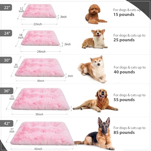 Vonabem Small Dog Bed Crate Pad, Pink Washable Puppy Beds, Plush Soft Dogs Kennel Pads 24 inch, Cute Cats Mat Anti Slip, Puppy Mats for Sleeping - color: Pink, size: 24.0"L x 18.0"W x 2.0"Th