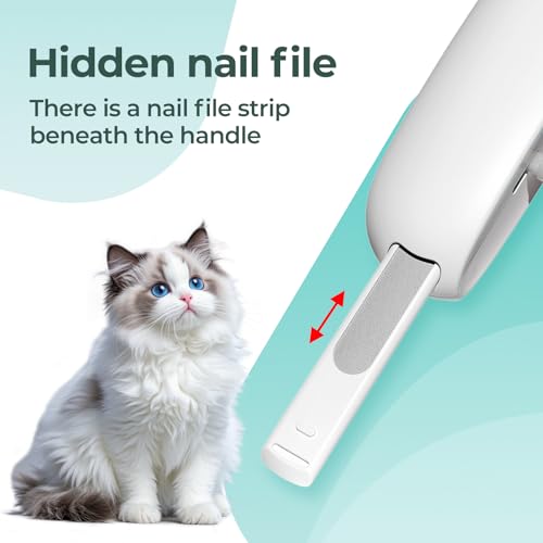 Cat Nail Clippers with a Removable Debris Collector, Adjustable Size, Built-in Hidden Nail File, Round Hole Blade, Safe Home pet Grooming Tool