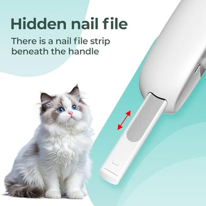 Cat Nail Clippers with a Removable Debris Collector, Adjustable Size, Built-in Hidden Nail File, Round Hole Blade, Safe Home pet Grooming Tool