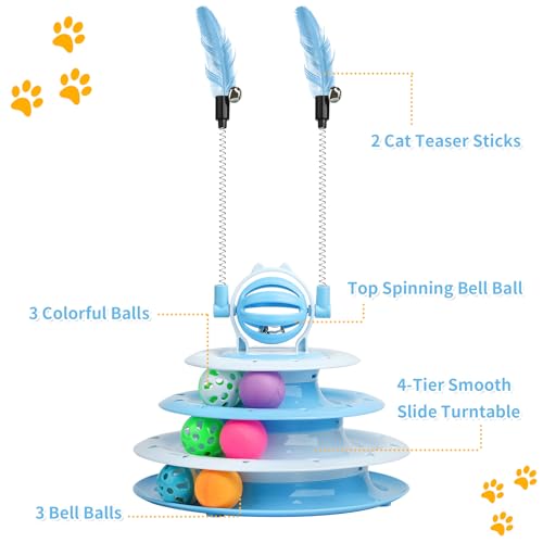 Goosheep Cat Toy Interactive Pet Plaything for Indoor Kitten Interactive Kitty Puzzle Ball with 2 Cat-Tease (Blue) - color: Blue
