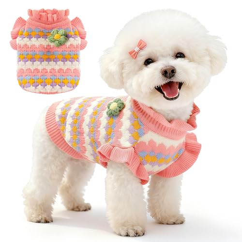 BAEJMJK Cute Flower Small Dog Sweater Soft Girl Dog Clothes Turtleneck Warm Pet Puppy Knitted Pullover Princess Dogs Cats Outfits(Pink,Medium) - color: Pink, size: Medium
