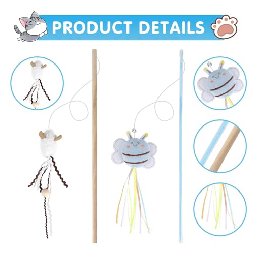 NOWFRESH Cat Wand Toy Set, 2 PCS Interactive Cat Teaser Wands with Cute Paper Balls & Paper Circles Designs, Equipped with Bells and Streamers to Captivate Your Cat’s Attention - color: Paper balls and paper circles