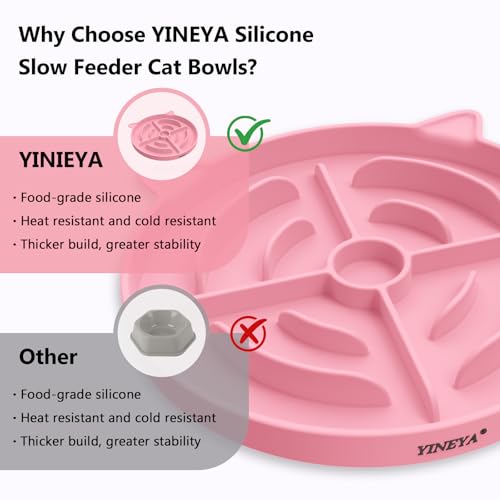 YINEYA 2 Pcs Silicone Slow Feeder Cat Bowl, Cat Slow Feeder for Food Training, Interactive Puzzle Bowls for Puppy, Kitten Dishes to Prevent Overeating, Treat Toys Suitable for Dry and Wet Food - color: Pink & Grey